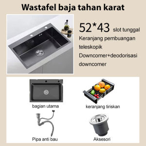 SUS 304 Set Lengkap Kitchen Sink Black Wastafel Stainless Hitam Wastafel dengan keran mixer yang