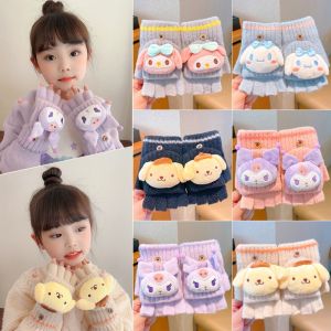 MYCOLOR ถุงมือเด็ก ถุงมือ กันหนาว เมโลดี้ ถุงมือพลิกครึ่งนิ้ว คุโรมิ อบอุ่นและอบอุ่น ถุงมือถักลายการ์ตูน สะดวกสบายสบายๆ นุ่มนุ่มๆ ถุงมือเด็กฤดูหนาว สาวๆ