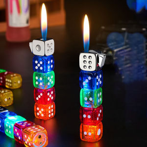 ไฟแช็คลูกเต๋า ไฟแช็คเติมแก๊ส หัวพ่นแก๊ส1 หัว แบบเติมแก๊ส มีไฟLED