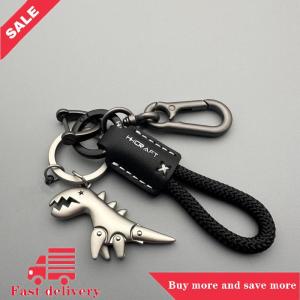 [COD] Motorcycle Decoration Accessories Little Dinosaur Car Keychain Single Leather Woven Rope Metal Keychain Handbag Pendant