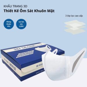 Hộp 50 Chiếc Khẩu Trang 3D Monji Công Nghệ Nhật Bản - Màu Trắng