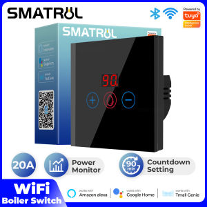 SMATRUL Tuya /Smart life WIFI Water heater switch With Power Moniter 4400W 20A Smart Switch With 10-90 Min Timer WiFi Boiler Switch (Air Conditioner or Heater Switch) EU/UK Voice Works For Alexa Google Home Tmall Genie