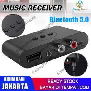 (Dikirim Dari Jakarta) Adaptor Nirkabel Penerima Audio Bluetooth 5.0 Penerima Audio RCA 3.5Mm AUX Jack Stereo Musik dengan Mikrofon untuk Speaker Mobil(With RCA)