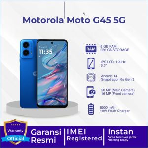 Motorola Moto G45 5G 8/256 GB garansi resmi - Up to 16GB Extended RAM - Snapdragon 6s Gen 3 - 6.5 inch Screen Size - Gorilla Glass 3 Blue Color