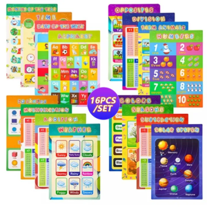 Educational Preschool Posters 10pcs/16pcs Charts for Preschoolers Toddlers Kids Kindergarten Alphabet Plastic opp lamination waterproof