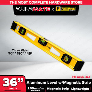 Buildmate x POWERHOUSE Aluminum Level w/Magnetic Strip Yellow 36 PH-ALMS-36Y PHHT