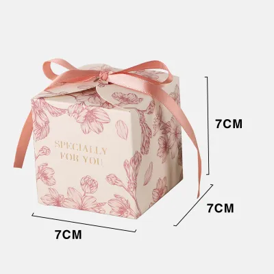 Store Age [50pcs] Small Floral Candy Box Square Ribbon | Wedding Party Birthday Candy Box Kotak Doorgift Kahwin