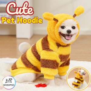 SKISOPGO Cute Bee Dog Costume Bee-themed Pet Hoodie Soft Warm Winter Clothes for Small Dogs Cats