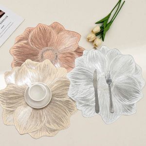 Elegant Lotus Print PVC Placemat Heatproof Waterproof Non Slip Easy to Clean for Dining Table Decor