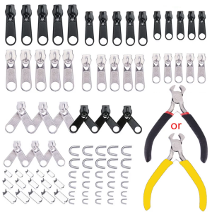 85pcs/set Zipper Rep Kit Sewing for Jacket Slider Install Plier Metal Lock Pull Replacement for Head