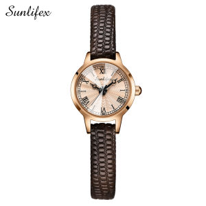 Sunlifex Jam Tangan Wanita Anggun Mode Kasual Penunjuk Tali Kulit Jam Tangan Cewek Original 3342