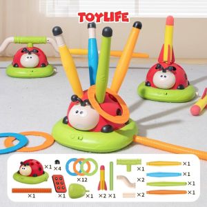 Bộ đồ chơi 3 trong 1 nhảy cao bệ phóng tên lửa ném vòng cho bé đồ chơi vận động 3 in 1 hình bọ rùa cho trẻ TOYLIFE