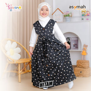 𝐀𝐒𝐘𝐌𝐀𝐇 Over All Setelan Anak Perempuan Muslim - Dress Anak Perempuan Muslim set Inner Savana Series Warna Hitam