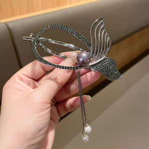 F4 Jepit Rambut Sanggul Oval Bolong 11cm dengan Rumbai Mutiara Model Ekor Ikan HBA009