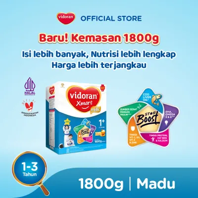 Vidoran Xmart 1+ Madu 2x900gr Susu Formula Pertumbuhan Anak 1-3 Tahun