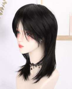 Wig pria keren rambut alami wig ekor serigala pria dan wanita versi Korea yang sama tampan jaring merah kepala belanak wig penuh tudung