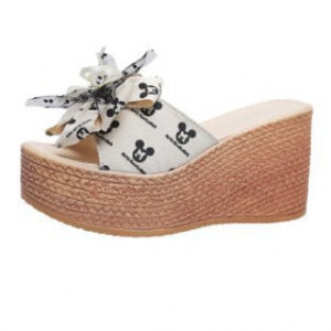 [Free Shipping] Summer New Plus-Size Thick-Soled Wedge Heel Bowknot Sandals Fashionable Open-Toe Beach Slippers