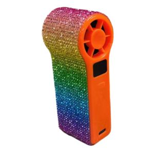 WILLOPI Long-Lasting Rhinestone Handheld Fan Digital Display Sparkling Personal Electric Fan Compact Strong Wind Portable Hand Fan Travel Use