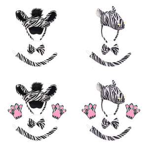 Zebras Costume Set Zebras Ears and Tail Bowtie Gloves Animal Fancy Costume Kit Accessories for Halloween Cosplay Party