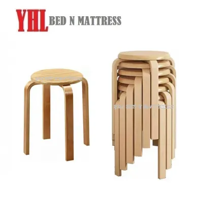 YHL Wooden Round Stool / Stackable Round Stool / Household Solid Wood Round Stool Chair