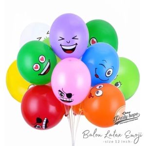 Balon Latex Emoticon Mix Per Pack / Balon Emoji Warna Warni 12 inch / balon ulang tahun lucu