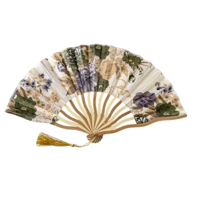 Chinese Style Silk Folding Fan Flower Classical Handheld Fan Dance Props with Fan Cover Tassel Folding Fan Home Decoration