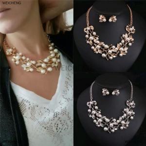 [COD] WEICHENG Tree Leaves Necklace Earring Elegant Ladies Luxury Jewelry Set