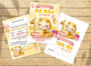 Mẫu Thiệp mời thôi nôi cho bé tuổi Rồng dễ thương (Vui lòng đọc kỹ mô tả) SIZE 11 X15CM
