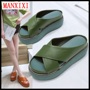MANXIXI Brand Fashion Thick Bottom Wedge Slippers 2.56 Inches Beautiful Big Size Flat Sandals For Women (Size 35-43)