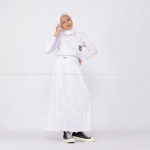 Rok seragam sekolah sd putih panjang rempel lipit atas ban pinggang karet