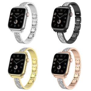 Women Fashion for Apple Watch Strap Series 1-10 45/44/41mm Slim Contoured Links & Luxury Diamond Cut Strap Midnight Silver Gold Adjustable Clasp