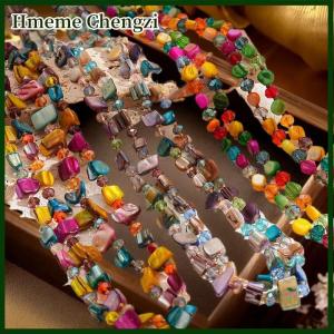 Hmeme Boho Double-layer Colorful Long Necklace For Women Vintage Irregular Beads Jewelry Female Summer Vacation Holiday Gifts