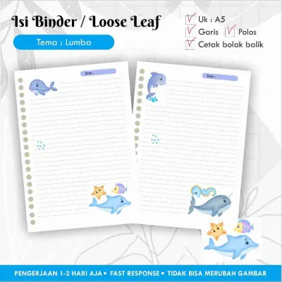 Isi Binder / Loose leaf gambar A5 Tema LUMBA/ Refill Map Binder / Garis Polos