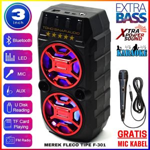 SPEAKER BLUETOOTH FLECO F-301 / F 301 - 3 INCH GRATIS MIC KABEL KARAOKE - BATERAI TANAM AWET TAHAN LAMA - SPEAKER KARAOKE FULL BASS - SPEAKER 3 INCH BLUETOOTH FM / AUX / USB / SD / MP3 Player MURAH FREE MIC KABEL ~ TOKO SINAR AUDIO