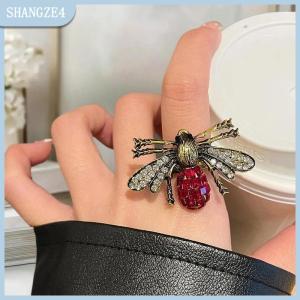 【SHANGZE4】 Dễ thương men côn trùng Nhẫn đầy màu sắc lấp lánh Rhinestone bọ rùa Bọ Cánh Cứng Vòng Punk Y2K đồ trang sức quà tặng cho phụ nữ