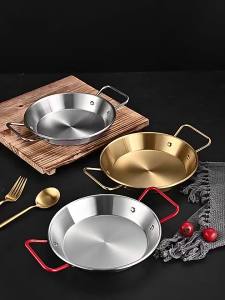 7.1-Inch Stainless Steel Paella Pan with Double Handle Seafood Paella Pot For Cooking Delicious Meals on Stovetop and Oven Easy to Clean (18CM)