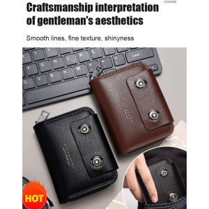 ✨100% Authentic✨MenS Large Capacity Zipper Card Holder/Business Accordion Card Holder/Waterproof Simple Coin Purse/Retro Double Magnetic ID Bag商务男士风琴卡包