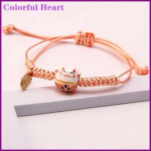 Colorful Heart Hand-woven Lucky Cat Bracelet Couple For Women Mama Gift