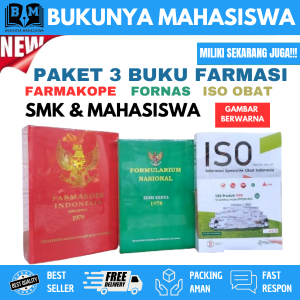 PAKET 3 BUKU FARMASI DASAR FARMAKOPE INDONESIA EDISI 3 FORMULARIUM NASIONAL FORNAS ISO OBAT FARMAKOPE 3 FARMAKOPE 4 FARMAKOPE 5 FARMAKOPE 6 FARMAKOPE EDISI 6 ILMU RESEP ILMU MERACIK OBAT IMO KIMIA ORGANIK FARMAKOLOGI DASAR MIMS UKAI EXPERT PHARMACIST ISO