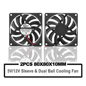 2PCS SXDOOL พัดลมบาง 80MM 10mm 80x80x10mm 8cm 5V 8010 2PIN พัดลมบอลคู่แบบไม่มีแปรง DC ระบายความร้อนสำหรับเคสคอมพิวเตอร์ PC CPU