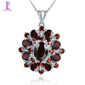 Lohaspie Jewelry Pendant Silver 925 Original Natural Garnt Pendant Real Flower Women Fashion Pendant 925 Sterling Silver Garnet Pendant Garnet Birthstone Jewelry