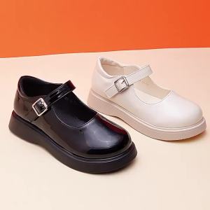 Girls Black Leather Shoes Performance Shoes Princess Shoes Small Leather Shoes Childrens Student Soft Sole White Single Shoes School Shoes