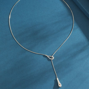 AE Long water drop pull-out necklace for women 2024 New high-end clavicle chain accessory titanium steel sweater chain snake bone chain