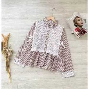 PROMO CUCI GUDANG| BELI SATU GRATIS SATU BAJU KEMEJA WANITA TERBARU/ KEMEJA SALUR KOMBINASI BRUKAT LENGAN PANJANG