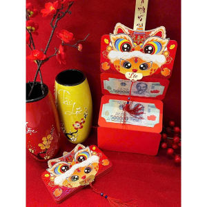 Bao Lì Xì Tết 2025 2 Ngăn Đầu Lân Thiết Kế Hình Đầu Lân THẦN TÀI Xếp Lớp Sáng Trọng sáng tạo