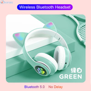 Cat Ear Luminous Head-mounted Headphone Wireless Bluetooth Headset Bass Stereo Wireless Headphones Bluetooth Wireless Earphones Gaming Headset Gaming Wireless Bluetooth Earphones Wireless Bluetooth 5.0 Earphones with LED Light For Kids Girls Gift