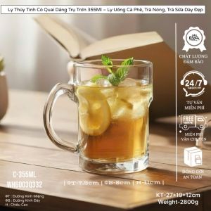 Bộ 6 Ly Thủy Tinh Có Quai Khắc Ô Vuông Grid Master 375ml Cao Cấp WH6002