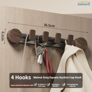 [SG Seller]Removable wood color kitchen towel hook Wall hanging door behind clothes hook Wood color suction cup hook Bathroom clothes hook Bathroom hanger