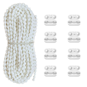8Meter White Beaded Plastic Chain with 8 Roller Blind Chain Connectors for Roller and Honeycomb Blinds
