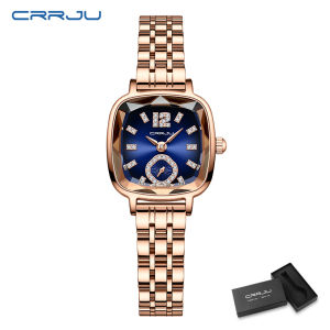 CRRJU Jam Tangan Wanita Anti Air Original dengan Berlian Imitasi Jam Kuarsa Persegi Mewah Elegan 5014